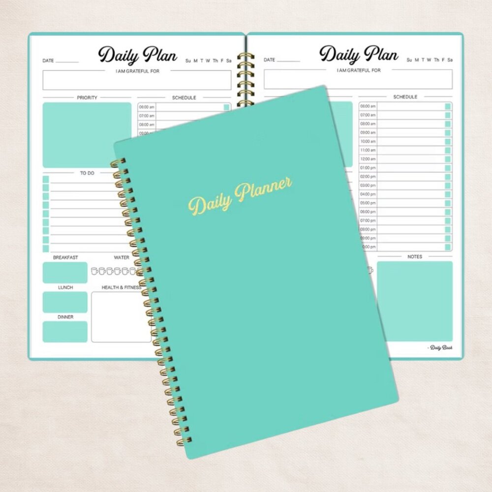 WAKSOX Undated Daily Planner – Light Blue & Gold To-Do List & Schedule Book *NEW